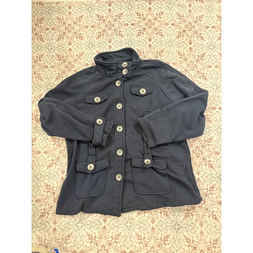 Paris Blues Navy Blue Utility Mock Neck Button Front Jacket Plus Size 2X